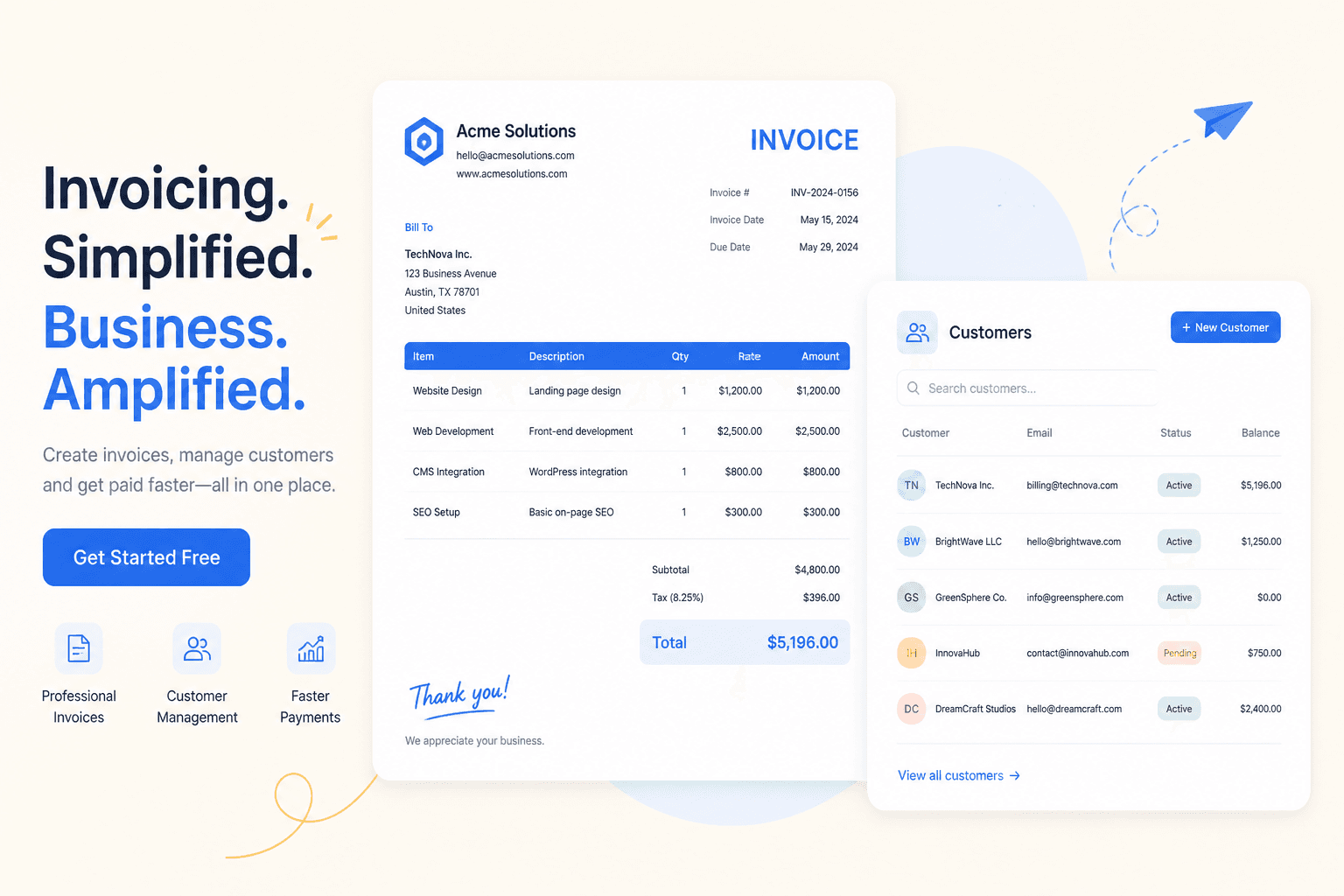 Invoice and customers workspace
